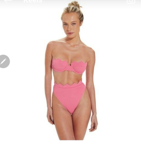 NWT VIX NWT Vix Imani Scalloped Bikini Set Pink High Waist Luxe Resort Swim S/M